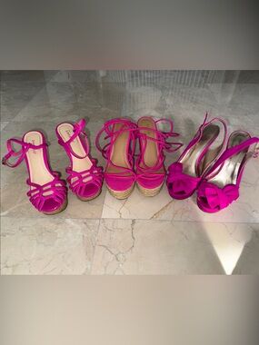 BAMBOO Hot Pink Wedge & Espadrille Sandal Trio
